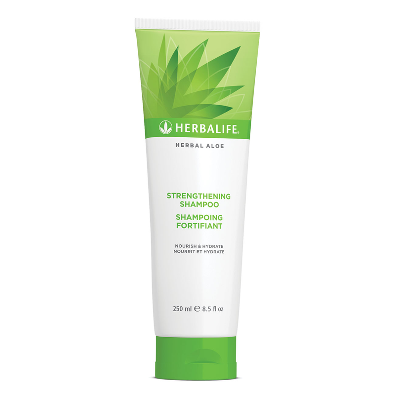 Herbalife Herbal Aloe Strengthening Shampoo tube on a white background