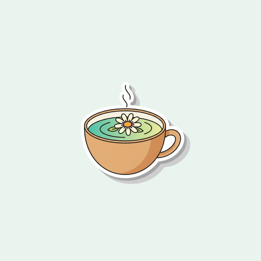 Illustration of a cup of tea with a flower on a light gray background