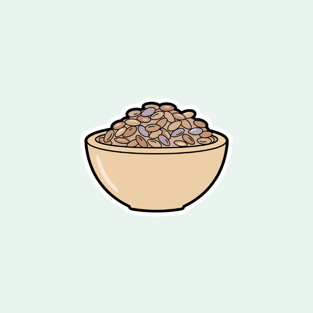 Illustration of a bowl with beans on a light gray background