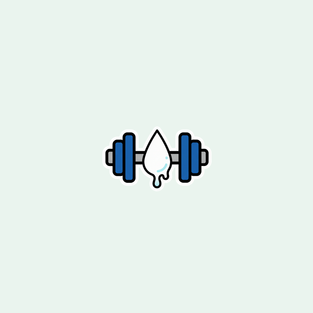 Icon of a blue dumbbell with a white droplet on a light gray background