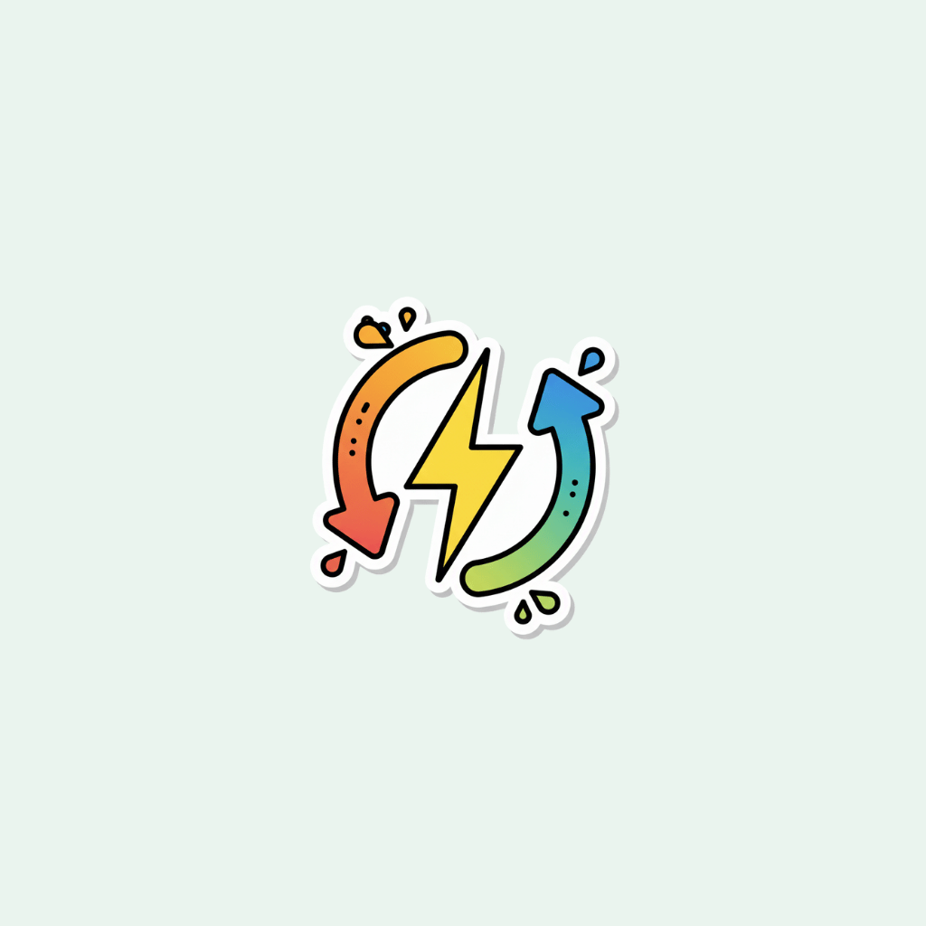 Colorful icon with arrows and a lightning bolt on a light gray background