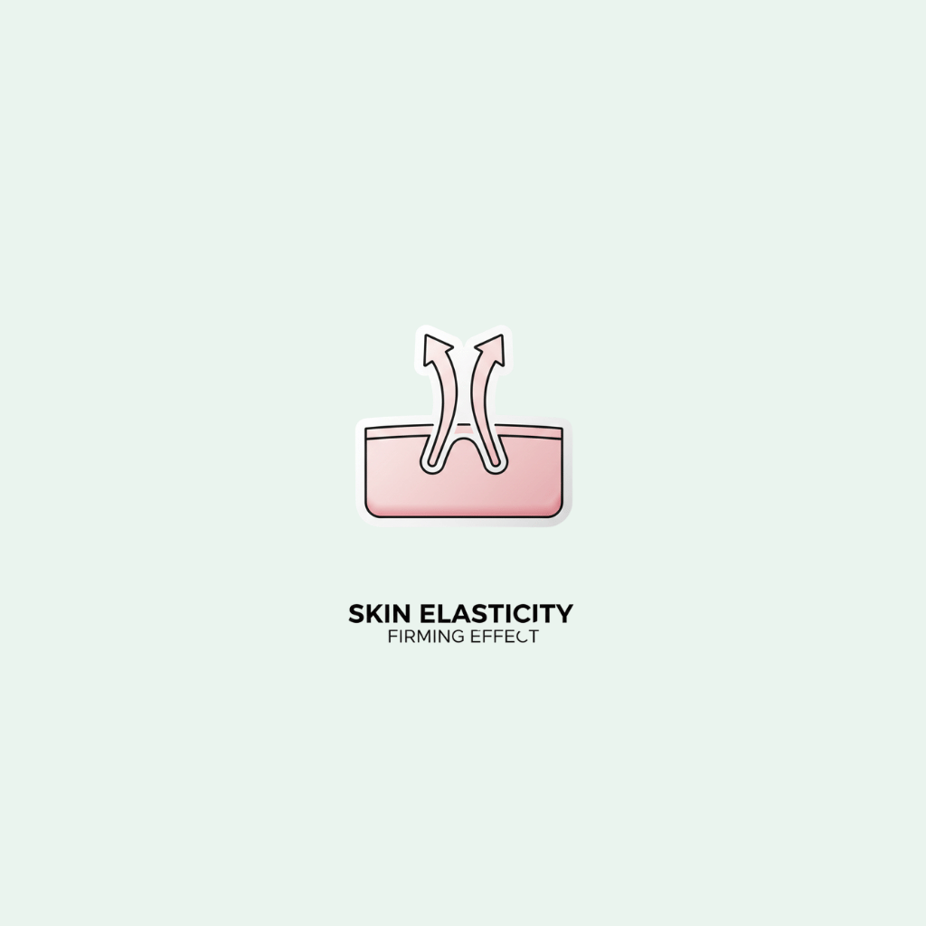 Illustration of skin elasticity with text 'Skin Elasticity Firming Effect' on a light gray background