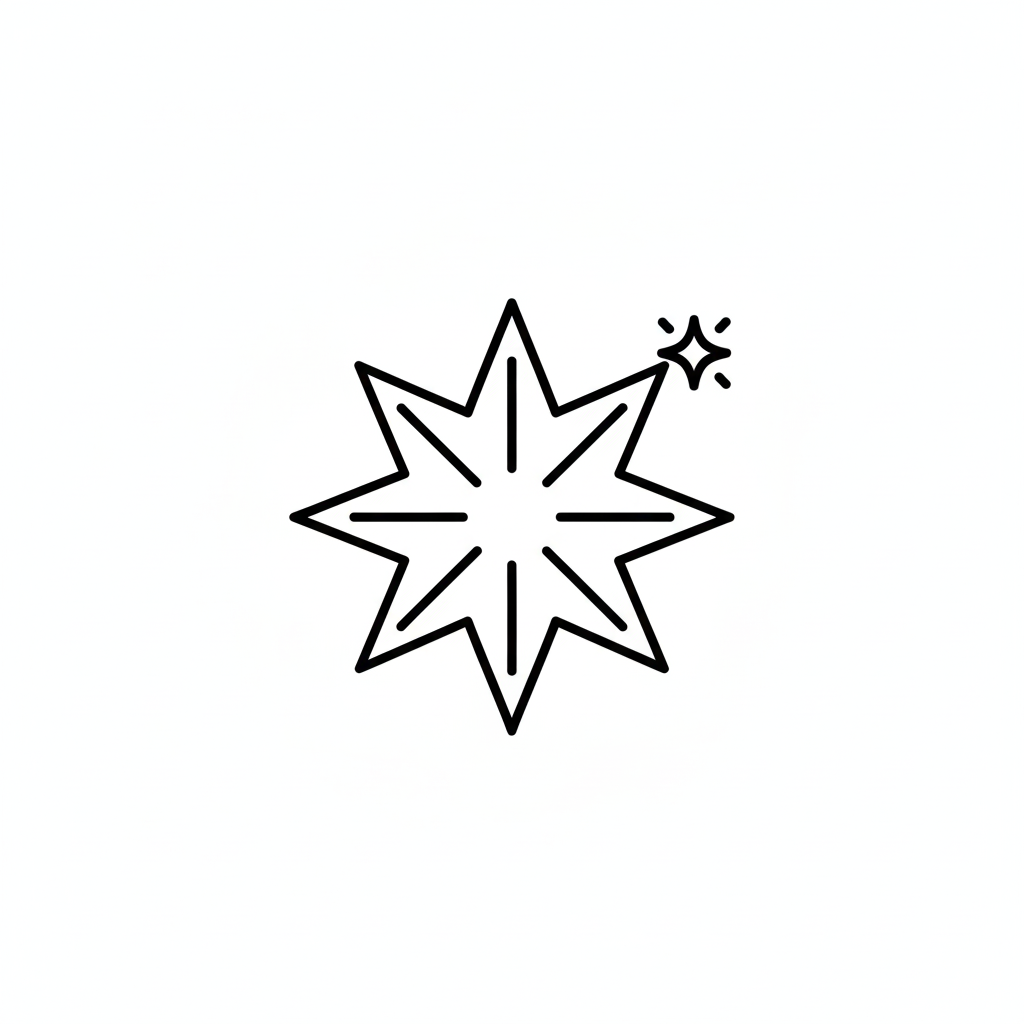 Black star-like symbol on a white background