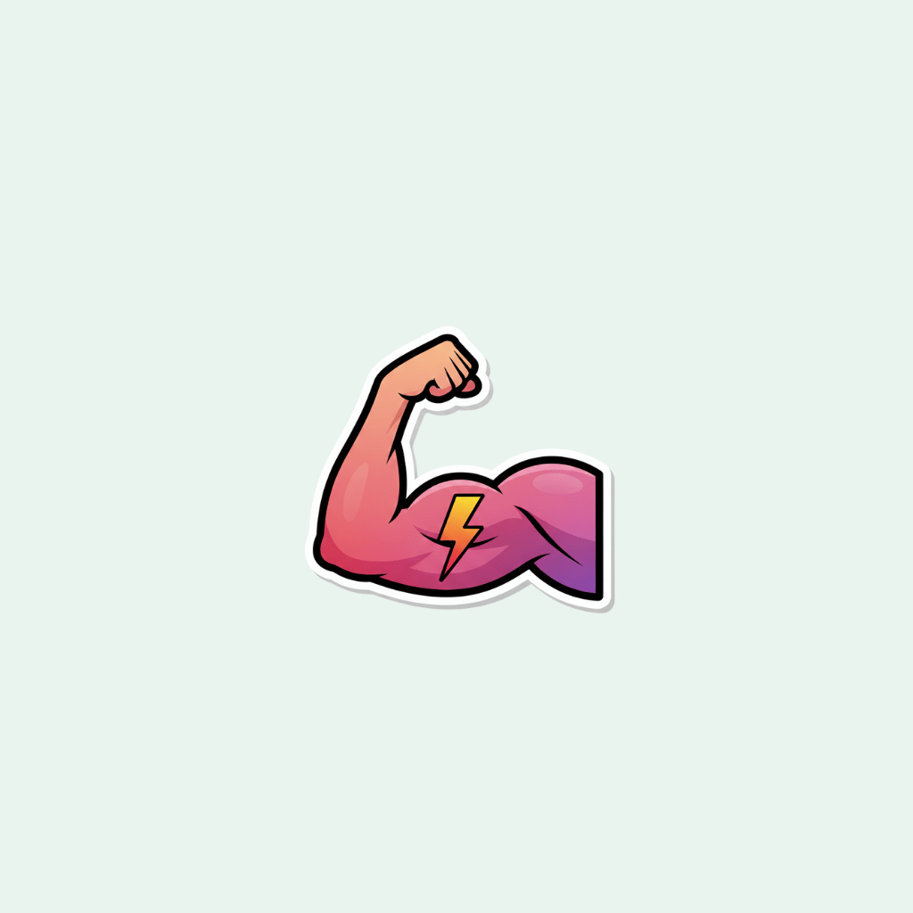 Cartoon arm flexing with a lightning bolt on a light gray background