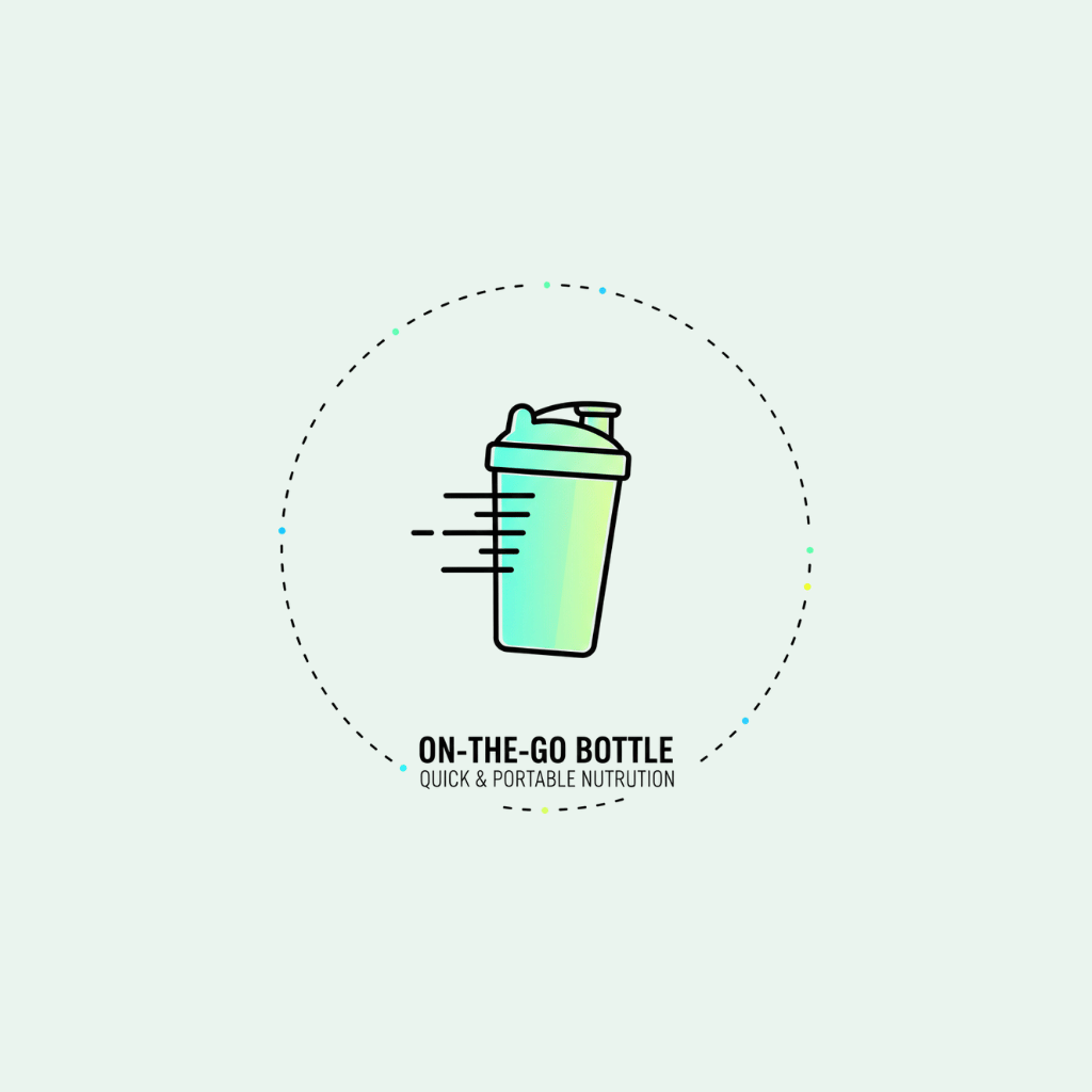 Gradient shaker bottle icon with text 'On-the-Go Bottle' on a light gray background