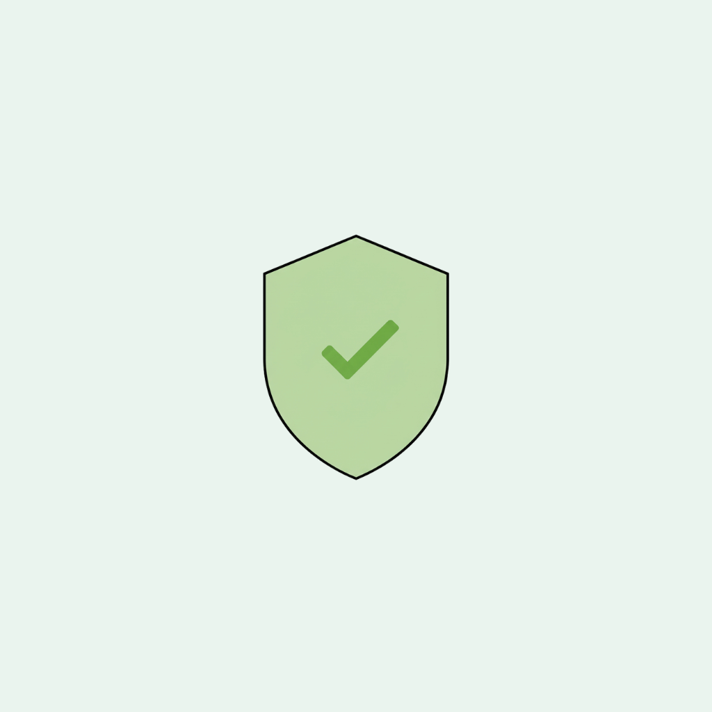 Green shield icon with a check mark on a light gray background