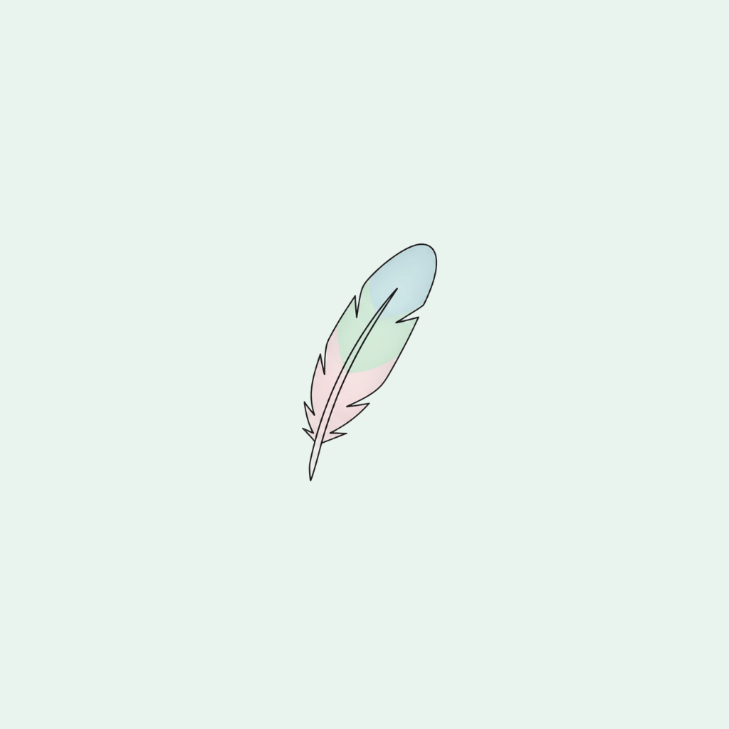 Simple illustration of a feather on a light pastel background