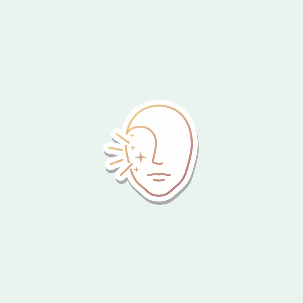 Sticker of a stylized face with a minimalistic design on a light gray background